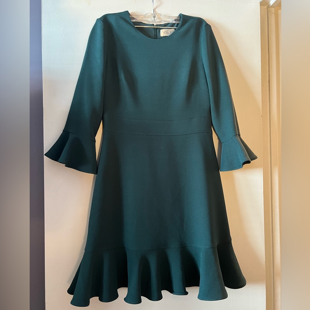 Eliza J Teal Textured Ruffle Hem Dress